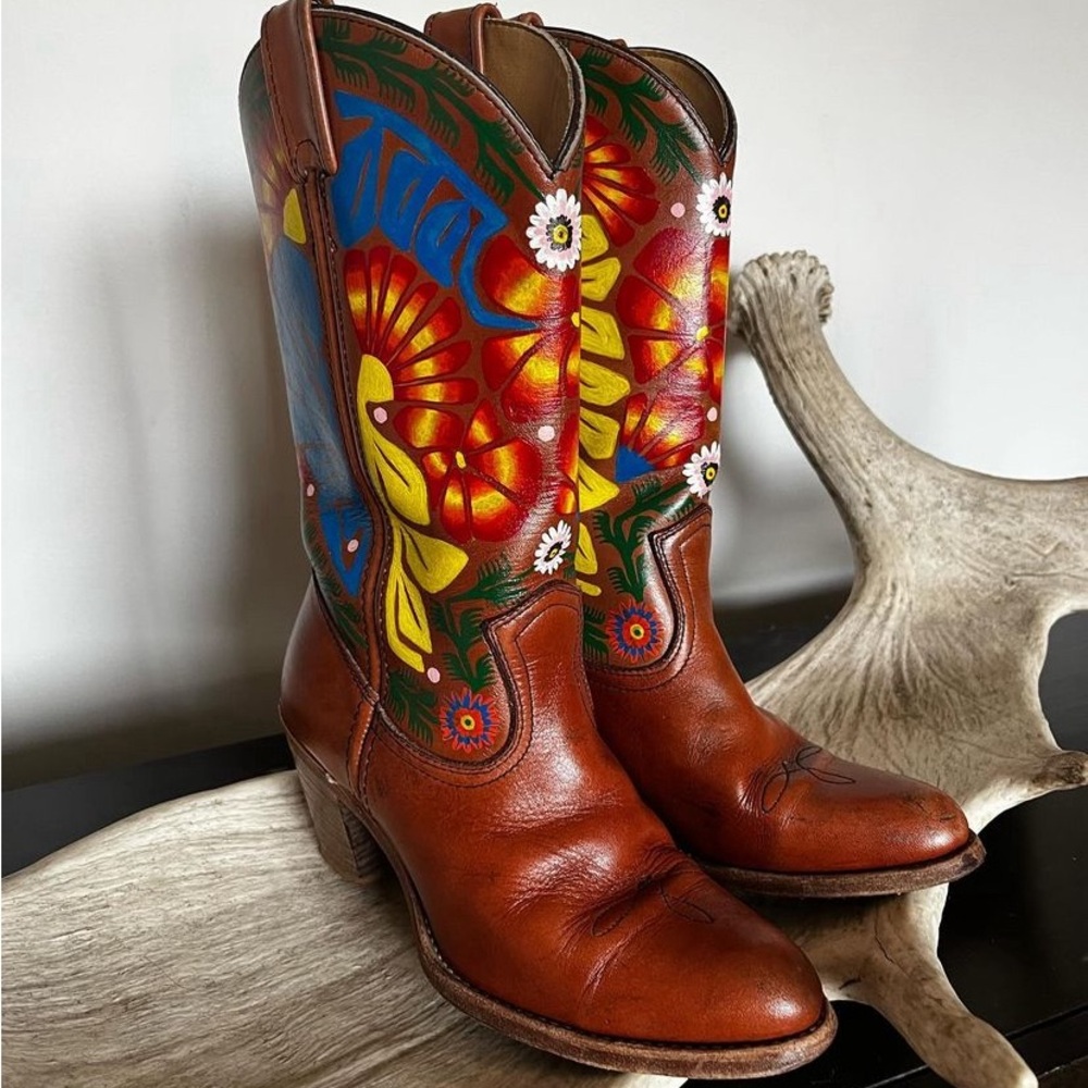 Hand painted vintage western boots
